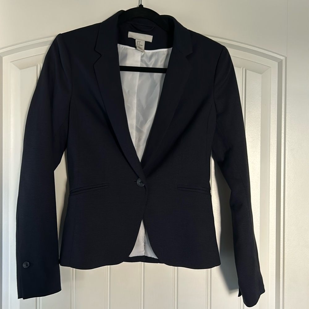 H&M Navy Patterned Blazer (Size 4)